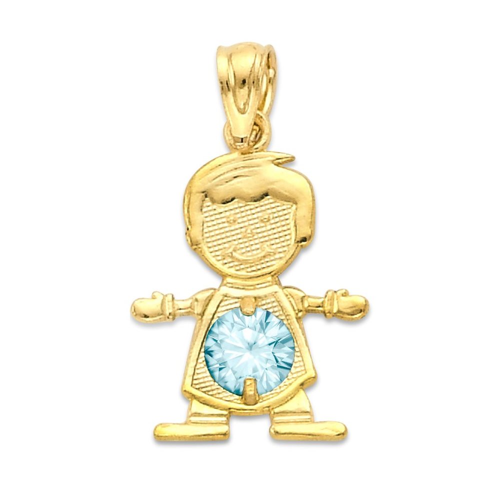 14k Solid Gold Newborn Baby Boy Pendant with Birthstone of Choice for Necklace